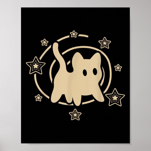 90s Y2k Scary Tomcat Cat Is Scared Under Starry Ta ポスター (正面)
