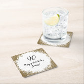 90thエレガントマイルストーンバースデーパーティブラック金ゴールド スクエアペーパーコースター (インサイチュ)