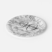 90thエレガント誕生日パーティーフローラシルバーホワイト ペーパープレート (アングル)