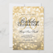 90thエレガント誕生日パーティー金ゴールドグリッター灯 招待状 (正面)