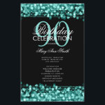 90thエレガント Birthday Partyプログラムティール（緑がかった色）（メニュー付き）<br><div class="desc">「エレガントBirthday Party Program」デザインとティール（緑がかった色）文字付きスパークル&ライト付きカスタム。</div>