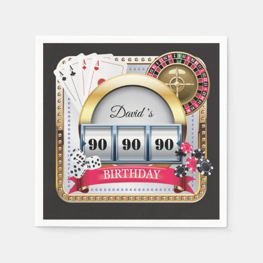 90thカジノトランプのポーカー遊ズカード誕生日ナプキンス スタンダードカクテルナプキン (正面)