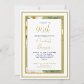 90thグリーン金ゴールドフローラモダン誕生日 招待状 (正面)