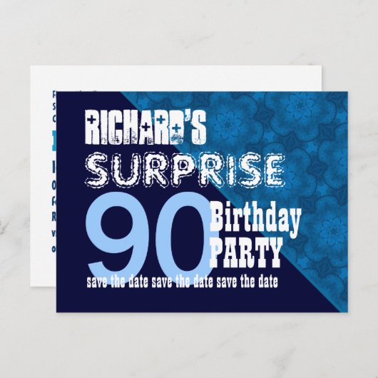 90thサプライズ誕生日日付を保存する斜めVB23 案内ポストカード (正面/裏面)