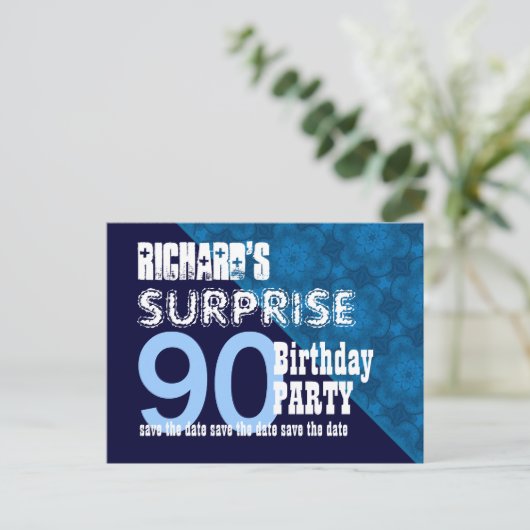 90thサプライズ誕生日日付を保存する斜めVB23 案内ポストカード (スタンド正面)