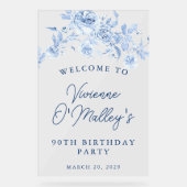 90thバースデーパーティーウェルカムブルーバラフローラ アクリルサイン (正面)