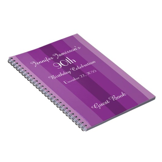 90thバースデーパーティーゲストブックパープルストライプ ノートブック (右側)