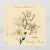 90thバースデーパーティーシックヴィンテージリリー花 招待状 (正面/裏面)
