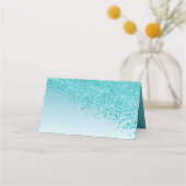 90thバースデーパーティーティール(緑がかった色)ブルーグリッター プレイスカード (裏面)