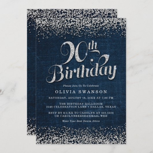 90thバースデーパーティーデニム&ダイヤモンド招待状 招待状 (正面/裏面)