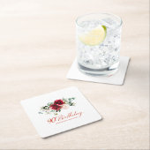 90thバースデーパーティードレッドピンクカスタムフローラ スクエアペーパーコースター (インサイチュ)