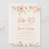 90thバースデーパーティーピーチベージュアイボリーフローラ 招待状 (正面)