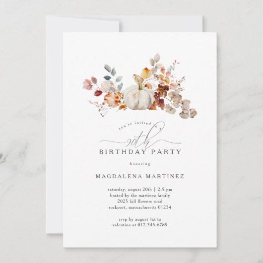 90thバースデーパーティーホワイトカボチャ秋花 招待状 (正面)