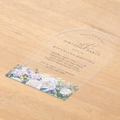 90thバースデーパーティーホワイトローズブルーフローラアーチ アクリル招待状 (レイダウン)