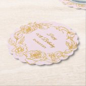 90thバースデーパーティー金ゴールドバラ赤面ピンク ペーパーコースター (アングル)