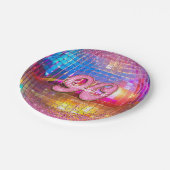 90thバースデーパーティー金ゴールドピンクグリッターディスコボール ペーパープレート (アングル)