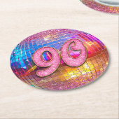 90thバースデーパーティー金ゴールドピンクグリッターディスコボール ラウンドペーパーコースター (アングル)