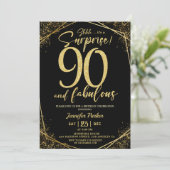 90thバースデーパーティー90素晴らしいブラック金ゴールドグリッター 招待状 (スタンド正面)