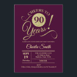 90thバースデーパーティー – ブルゴーニュ金ゴールド 招待状<br><div class="desc">90th誕生日パーティダークナスで招待グリッターのパターフェイクンと金ゴールド。機能トレンディータイポグラフィスクリプトフォント。シンプルモダンデザイン、パーティーに最適エレガント。応援90年！どんなパーソナライズされた時代にも入る！さらにカスタマイズするもし必要がある場合はメッセージを表示する。</div>
