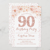 90thバースデーパーティー – ホワイトローズ金ゴールド 招待状 (正面/裏面)