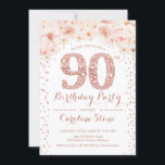 90thバースデーパーティー – ホワイトローズ金ゴールド 招待状<br><div class="desc">第90回バースデーパーティーの女性への招待。招待状エレガント赤面ピンク、白およびグリッターバラ金ゴールドのフェイクカード。機能タイポグラフィスクリプトフォント、バラ、ダイヤモンド文字。マイルストースタイリッシュンアダルトデイリーお祝いに最適。</div>