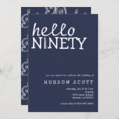 90thバースデーパーティーMensこんにちはナヴィニーブルー 招待状 (正面/裏面)