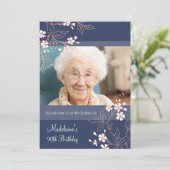 90thバースデーパーティ招待状ブルーサンゴフラワーズ 招待状 (スタンド正面)