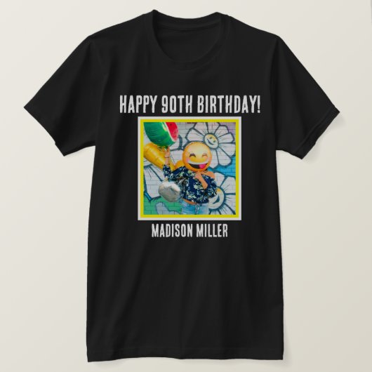 90thパーソナライズされたマイルストーンフォト誕生日Tシャツ Tシャツ (デザイン正面)