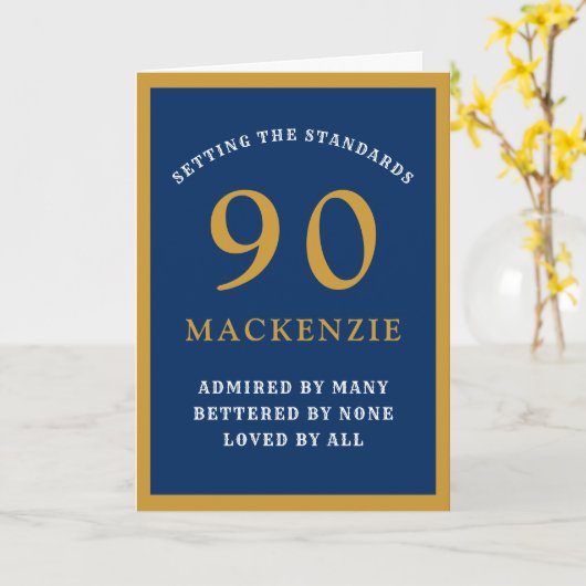 90thパーソナライズされた誕生日ファーザーブルー金ゴールドシック カード (黄色い花)