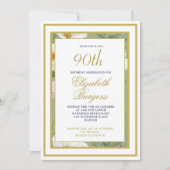 90THフォトグリーン金ゴールドフローラエレガント誕生日 招待状 (正面)
