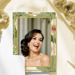 90THフォトグリーン金ゴールドフローラエレガント誕生日 招待状