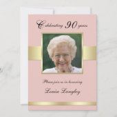 90thフォトバースデーパーティーバラ金ゴールド招待状 招待状 (正面)
