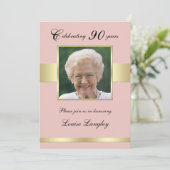 90thフォトバースデーパーティーバラ金ゴールド招待状 招待状 (スタンド正面)