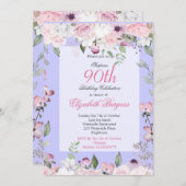 90thフローラパープル春エレガントフォト誕生日 招待状 (正面/裏面)