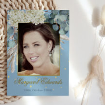 90thフローラブルー金ゴールドエレガントフォト誕生日