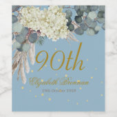 90thフローラブルー金ゴールドエレガント誕生日 ワインラベル (シングルラベル)