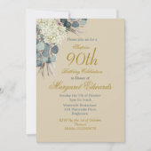 90thフローラルシックエレガント金ゴールドフォト誕生日 招待状 (正面)