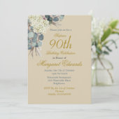 90thフローラルシックエレガント金ゴールドフォト誕生日 招待状 (スタンド正面)