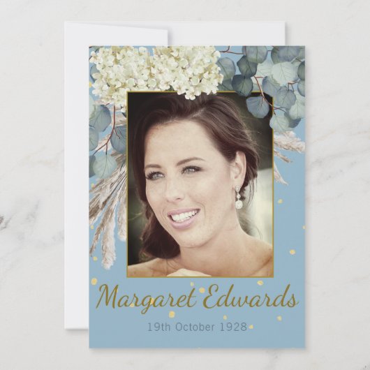 90thフローラ金ゴールドサプライズエレガントフォト誕生日 招待状 (裏面)