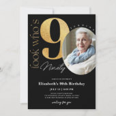 90thブラック金ゴールド誕生日招待状(写真あり) 招待状 (正面)