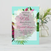 90THブルークリームフローラエレガントモダン誕生日 招待状 (スタンド正面)