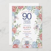 90thマイルストーン誕生日、7月4日フローラ編集可能 招待状 (正面/裏面)