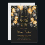 90thモダンバースデーパーティーブラック金ゴールド 招待状<br><div class="desc">この祝節目の誕生日は洗練された誘モダン導で！きらめく金ゴールド風船と金ゴールドグリッター紙吹雪で飾られた黒い背景をきらめくフィーチャー。パーソナライズされたイベント詳細。プリント、デジタルダウンロード、またはその両方で利用可能！角を丸めてエレガンスのtouchを追加できる。</div>