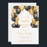 90thモダンバースデーパーティーブラック金ゴールド 招待状<br><div class="desc">この祝節目の誕生日は洗練された誘モダン導で！きらめく金ゴールドバルーンと金ゴールドグリッター紙吹雪で飾られた白い背きらめく景を特徴とする。パーソナライズされたイベント詳細。プリント、デジタルダウンロード、またはその両方で利用可能！角を丸めてエレガンスのtouchを追加できる。</div>