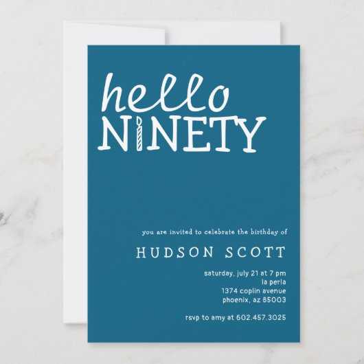 90th大人の誕生日パーティーこんにちはNighty Blue 招待状 (正面)
