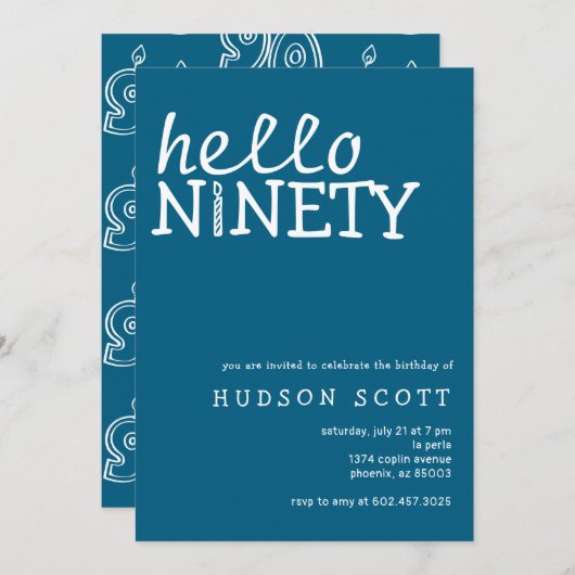 90th大人の誕生日パーティーこんにちはNighty Blue 招待状 (正面/裏面)