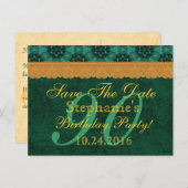 90th日付を保存する緑と金ゴールドレース 案内ポストカード (正面/裏面)