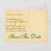 90th日付を保存する緑と金ゴールドレース 案内ポストカード (裏面)