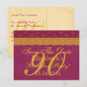 90th日付を保存誕生日ブルゴーニュ金ゴールドレース003 案内ポストカード (正面/裏面)