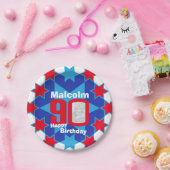 90th誕生日の写真名blue star紙プレート ペーパープレート (パーティー)